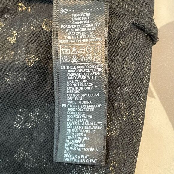 Forever 21 Sequin Tee Black Charcoal Mesh Knit Cropped Short Sleeve Round Neck M - Picture 6 of 6